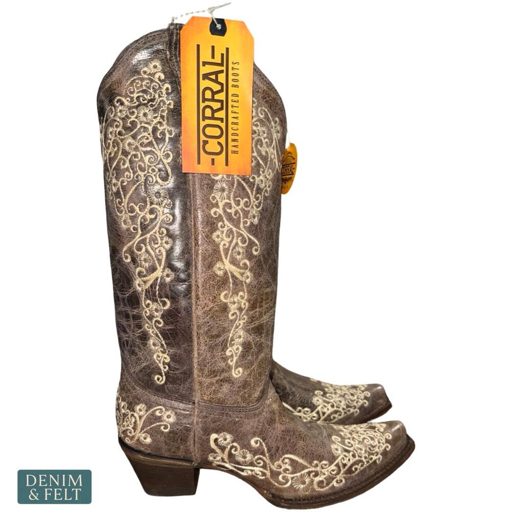 NEW Corral Crater Bone Embroidery Western Boots Snip Toe Cowgirl Boho Statement - Picture 9 of 15